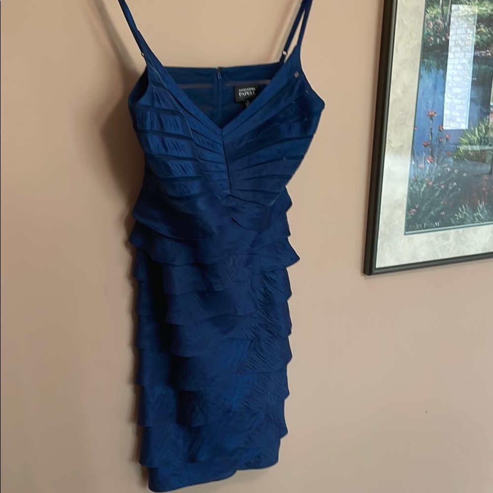 Adrianna Papell Blue Tiered Ruffled Mini Dress
